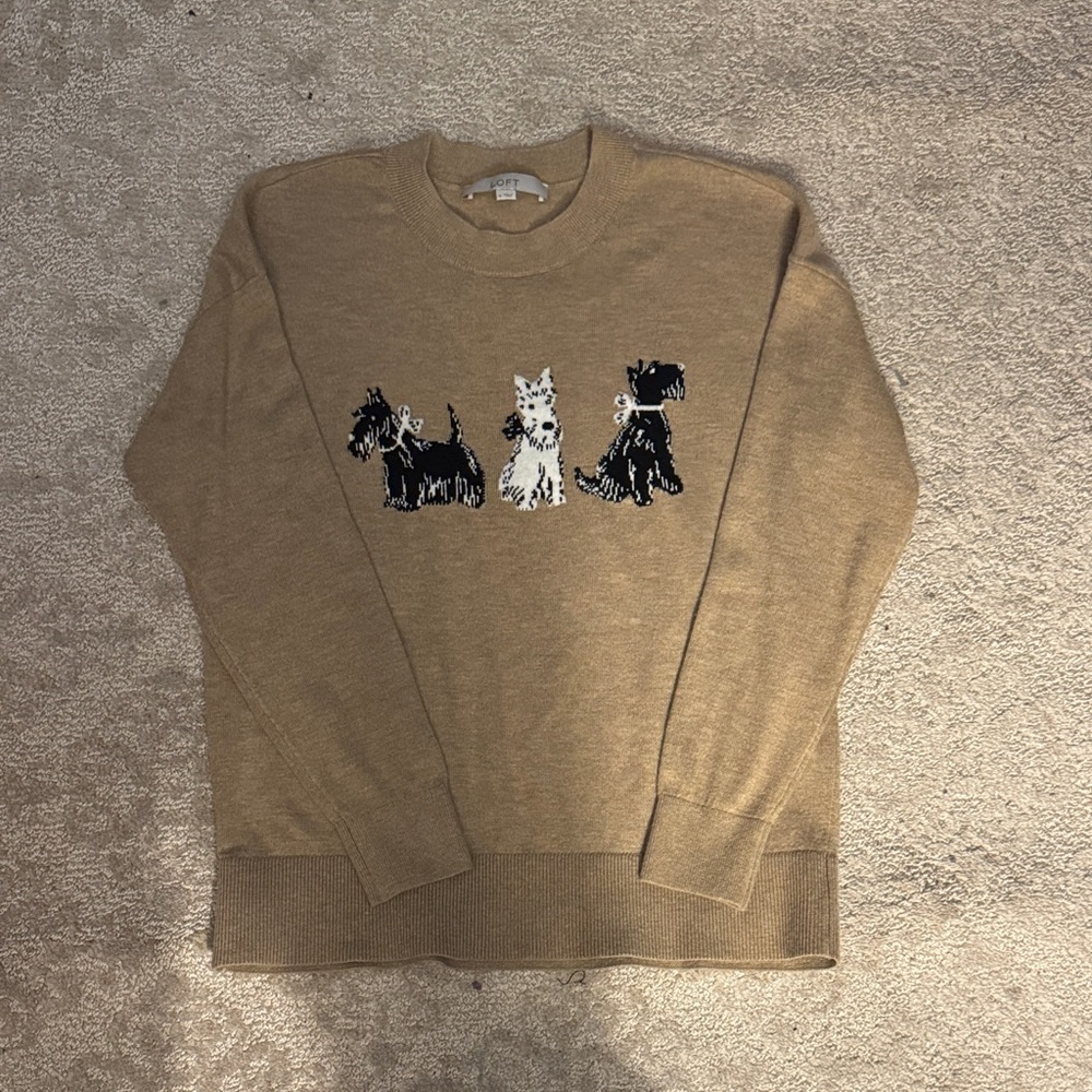 LOFT Tan Sweater with Dog Design